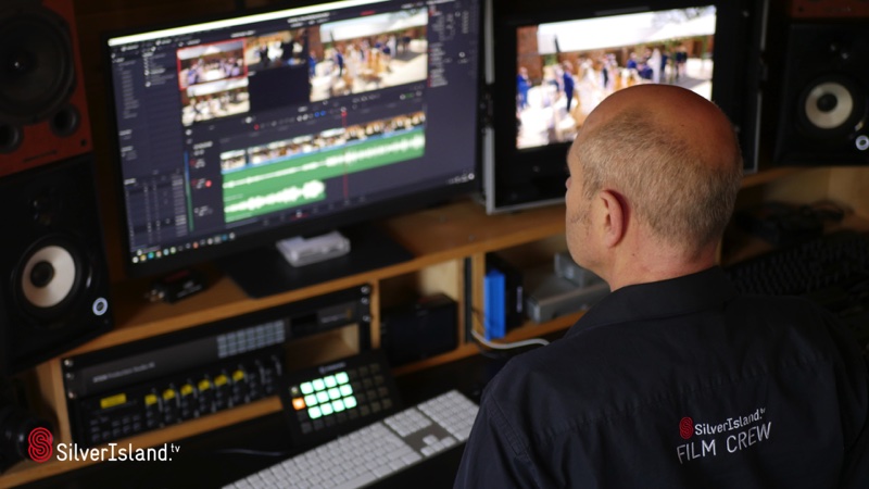 Dave video editing in the studio