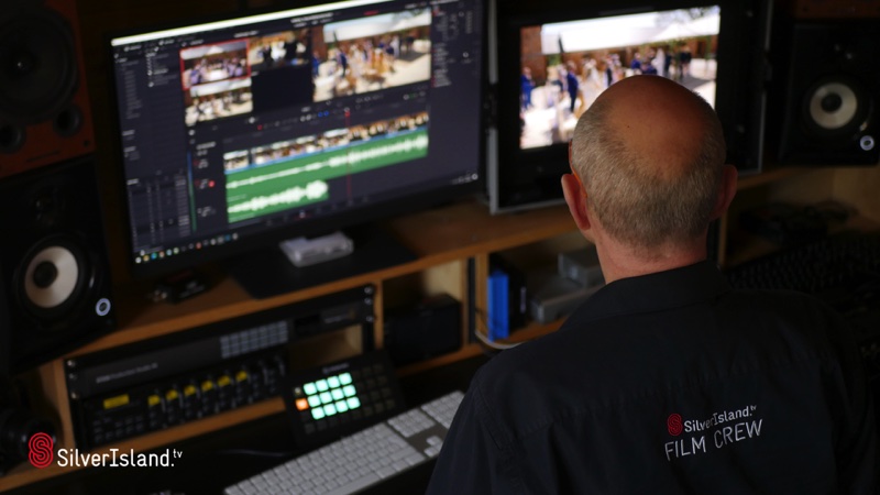 Dave video editing in the studio