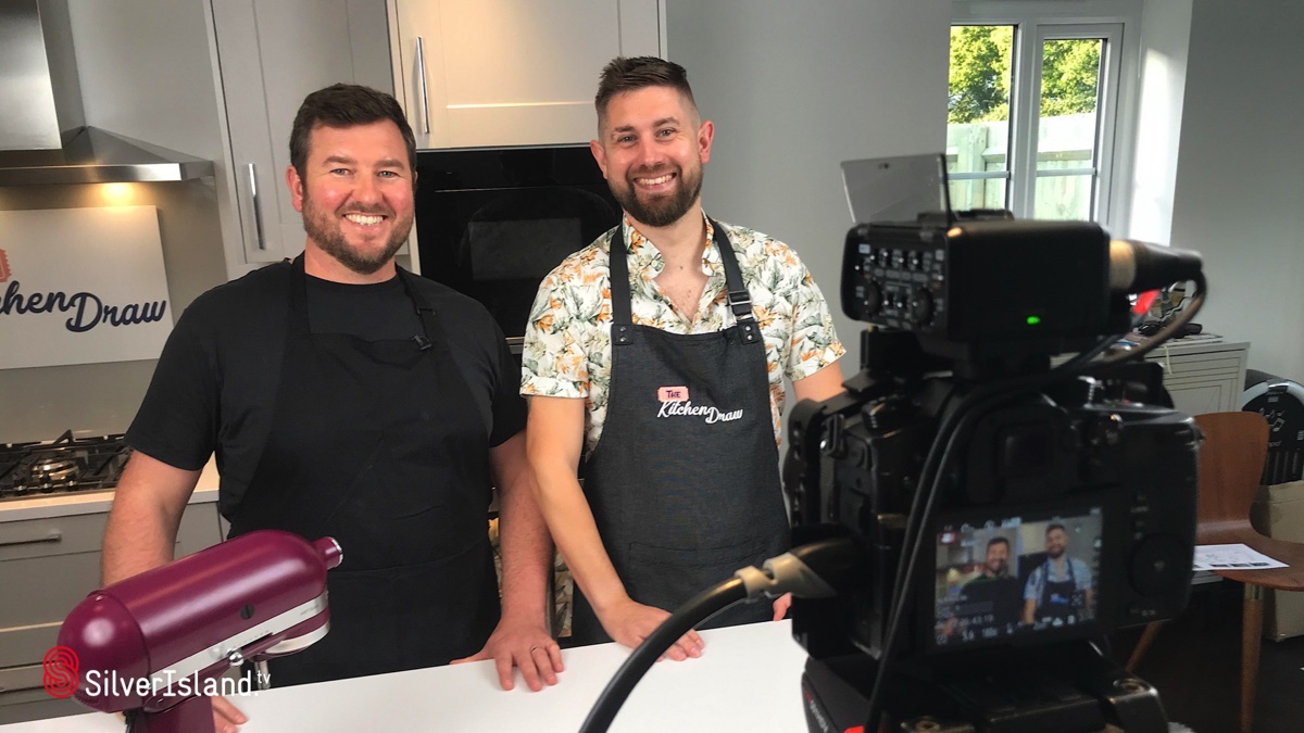 Max & Rich from the Kitchen Draw cookery show smile for the camera